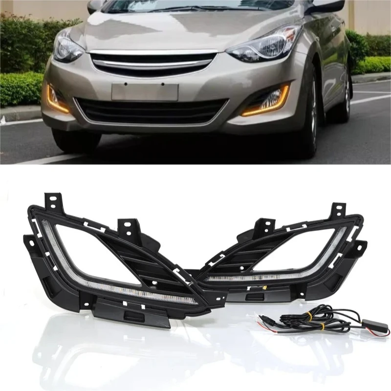 

Car Led Daytime Running Light Front Bumper Fog Lamp Yellow Dymanic Turn Signal DRL For Hyundai Elantra 2012 2013 2014 2015