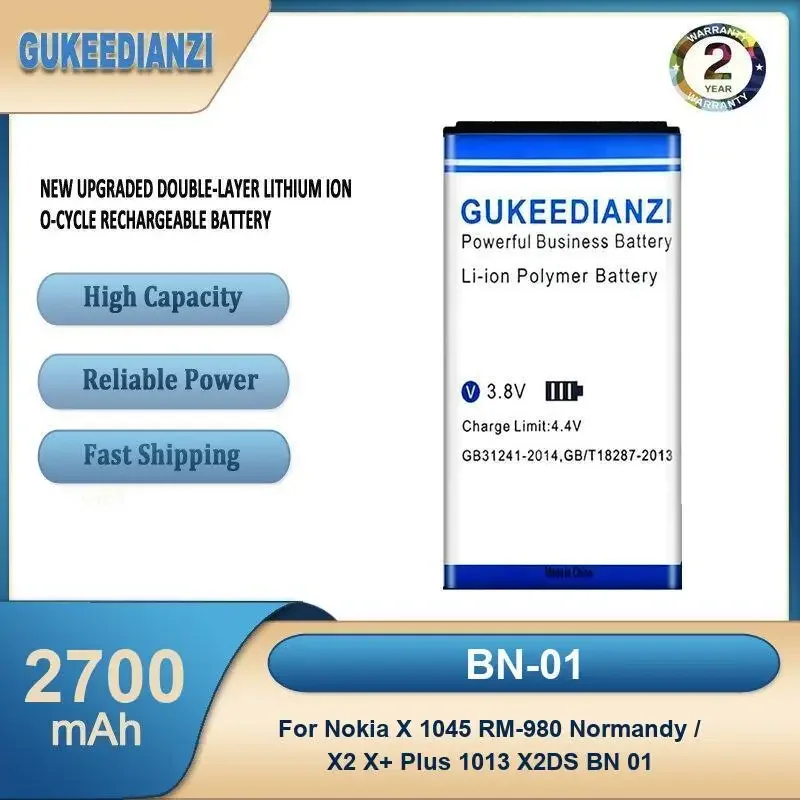 

BN-01 Аккумулятор большой емкости для мобильного телефона емкостью 2700 мАч для Nokia X 1045 RM-980 Нормандия / X2 X+ Plus 1013 X2DS BN 01