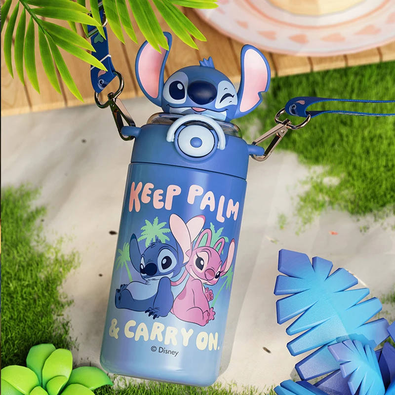 Disney-Bouteille isotherme de grande capacité en acier inoxydable, tasse à paille portable, tasse thermos mignonne, CAN o & Stitch, animation de dessin animé, cadeau, 600ml