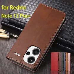 Leather Case for Xiaomi Redmi Note 13 Pro+ / Redmi Note13 Pro plus Holster Magnetic Attraction Flip Cover Wallet Fundas Coque