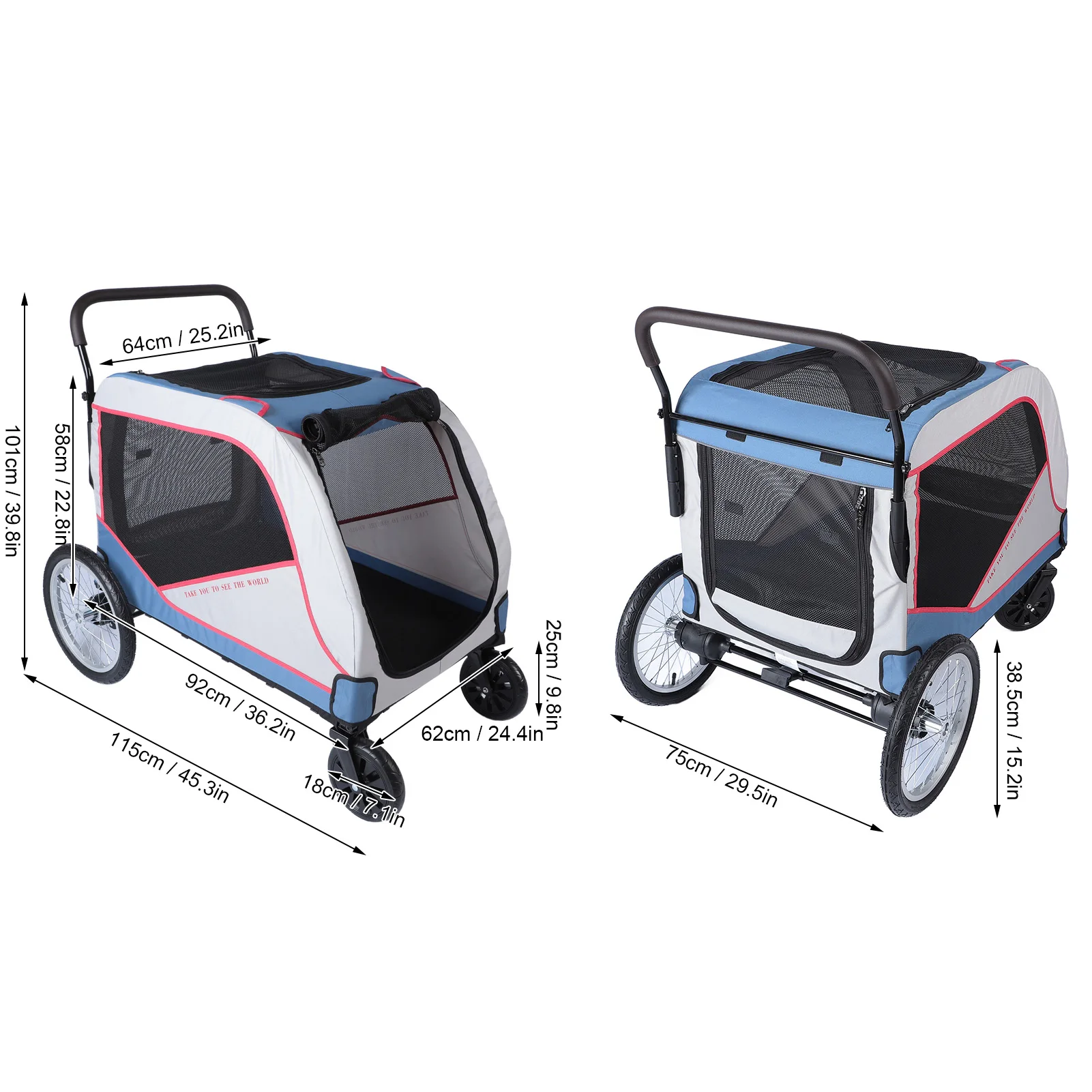 Large Dog Stroller 5 Sided Breathable Window 80kg Load Capacity Folding Extra Large Dog Carriage for Outdoor Large Dog Stroller