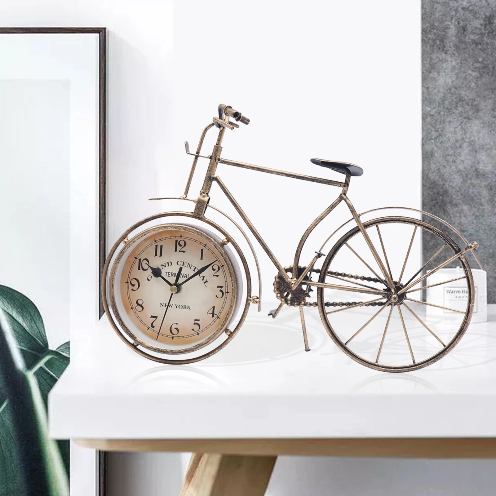 Vintage Style Creative Desk Clock Metal Bicycle Shape Clock Farmhouse Distressed Table Top Creative Clock