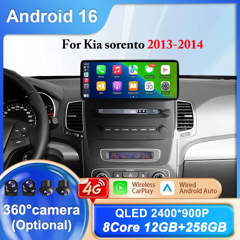 

Автомагнитола Android 16 Carplay Auto для Kia Sorento 2013-2014, мультимедийный проигрыватель, GPS-навигация, Bluetooth, Wi-Fi, 4G