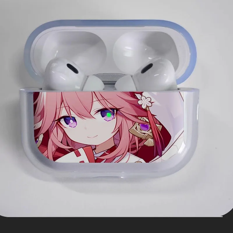 

For AirPods 4 2024 Earphone Cover Genshin Impact Anime Yae Miko for Apple Airpod Pro2 Pro 1 2 3 4th Transparet Cover Fundas