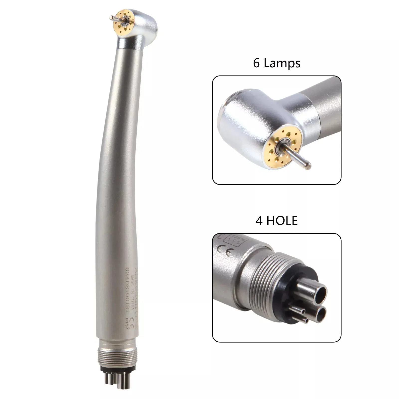 Dental High Speed Turbine Handpiece 4 Hole E-generator Fiber Optic LED Optic 6 Lamps 6 Water Spray Turbine Fit Nsk