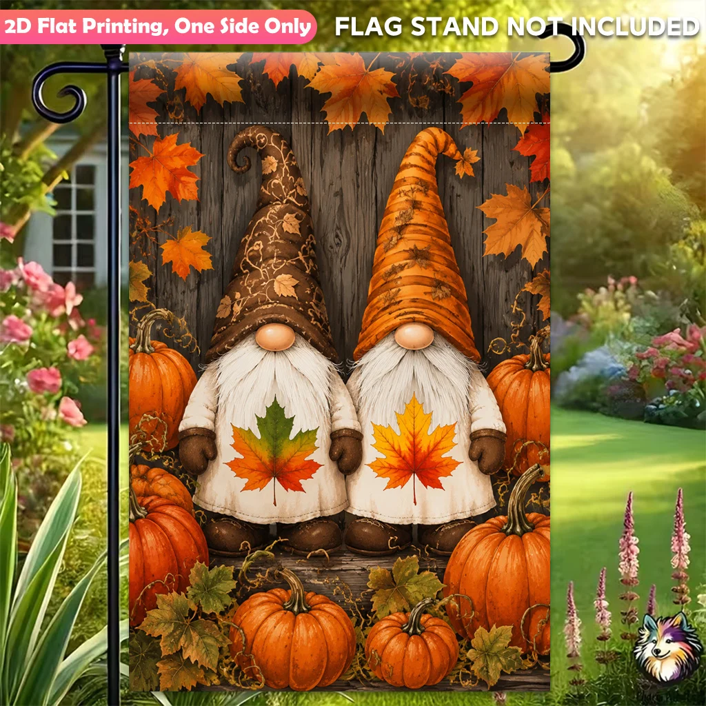 2D Flat Garden Flag 1 Piece, Autumn Pumpkin Leaf Dwarf Single-sided Polyester Garden Flag, Yard Outdoor Flag