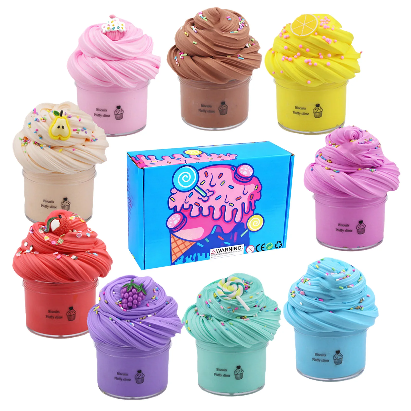 9Pcs Colorful Butter Cake Slime Set Interesting Soft and Non Sticky Toy Stress Relieve Tool Christmas New Year Party Gift