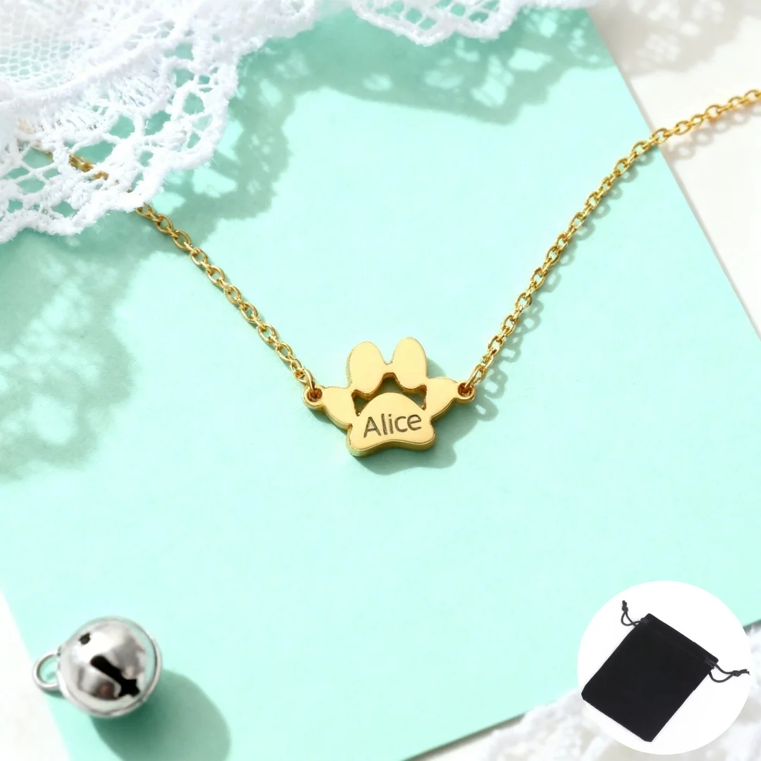 Customized Name Dog Cat Claw Necklace Stainless Steel Personalized Dog Claw Carving Name Neck Chain Hip Hop Pet Jewelry Gift