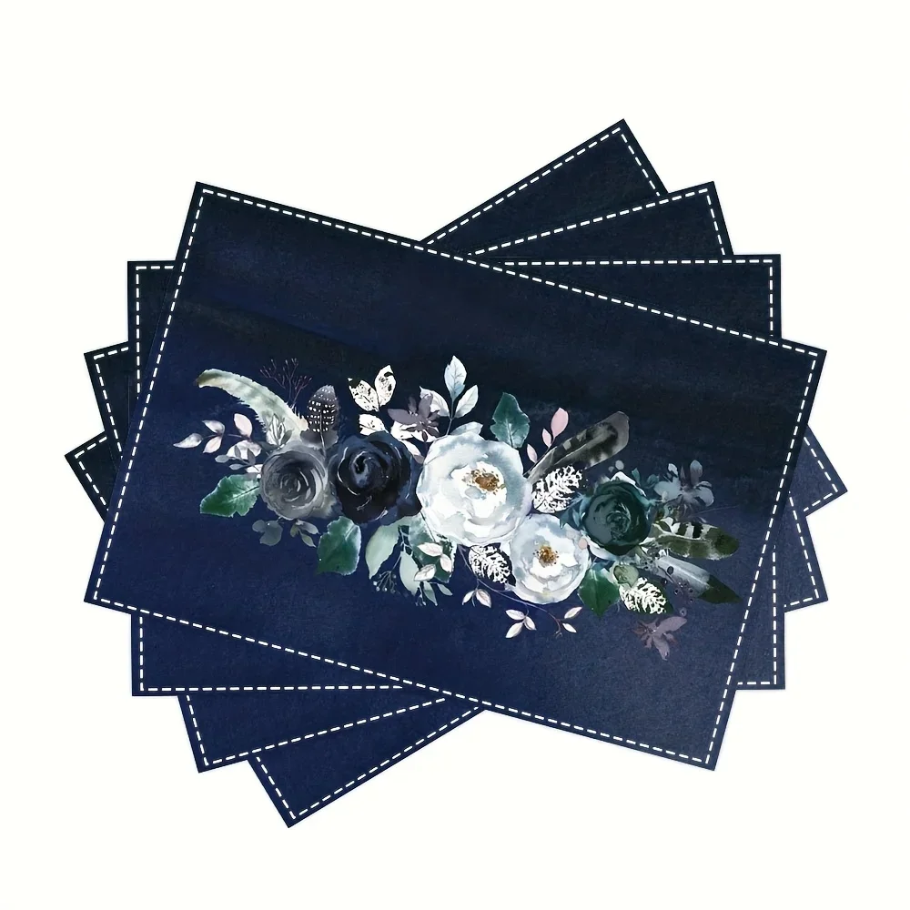 Floral Rose Placemats 4pcs, Heat-Insulating & Stain-Resistant, Kitchen & Dining Table Atmosphere Placemats