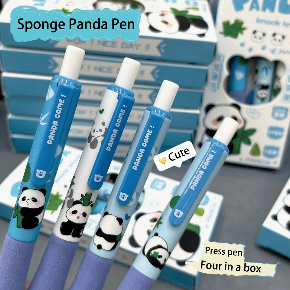 4 قطعة/صندوق ST تلميح الباندا قلم محايد اللون الصحافة نوع لينة سحابة قبضة قلم حبر جاف التجفيف السريع 0.5 مللي متر الحبر الأسود أدوات الكتابة