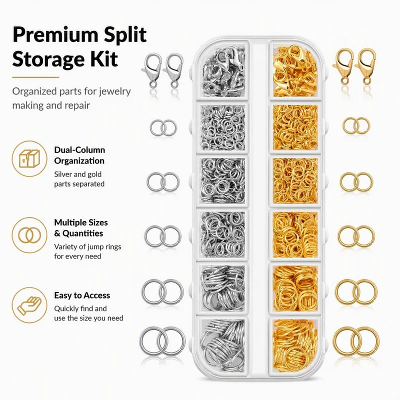 Mixed Sizes Jump Rings Set Gold Silver Open Split Rings Connectors with Storage Box DIY Jewelry Making Repair Findings Suppliesl