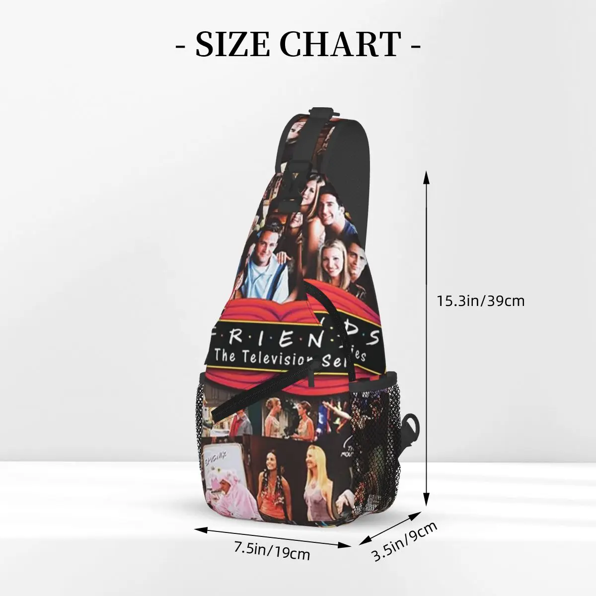 ريترو خمر الأصدقاء الكولاج الكلاسيكية التلفزيون حقيبة صدر للرجال الرجال الرافعة Crossbody على ظهره حقيبة صدر للرجال السفر المشي لمسافات طويلة Daypack حقيبة كتف