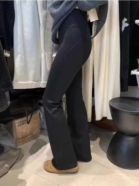 

Женские утепленные брюки для йоги с высокой талией, облегающие, микро-клеш, Dongda Gate, осень-зима, новинка, черные