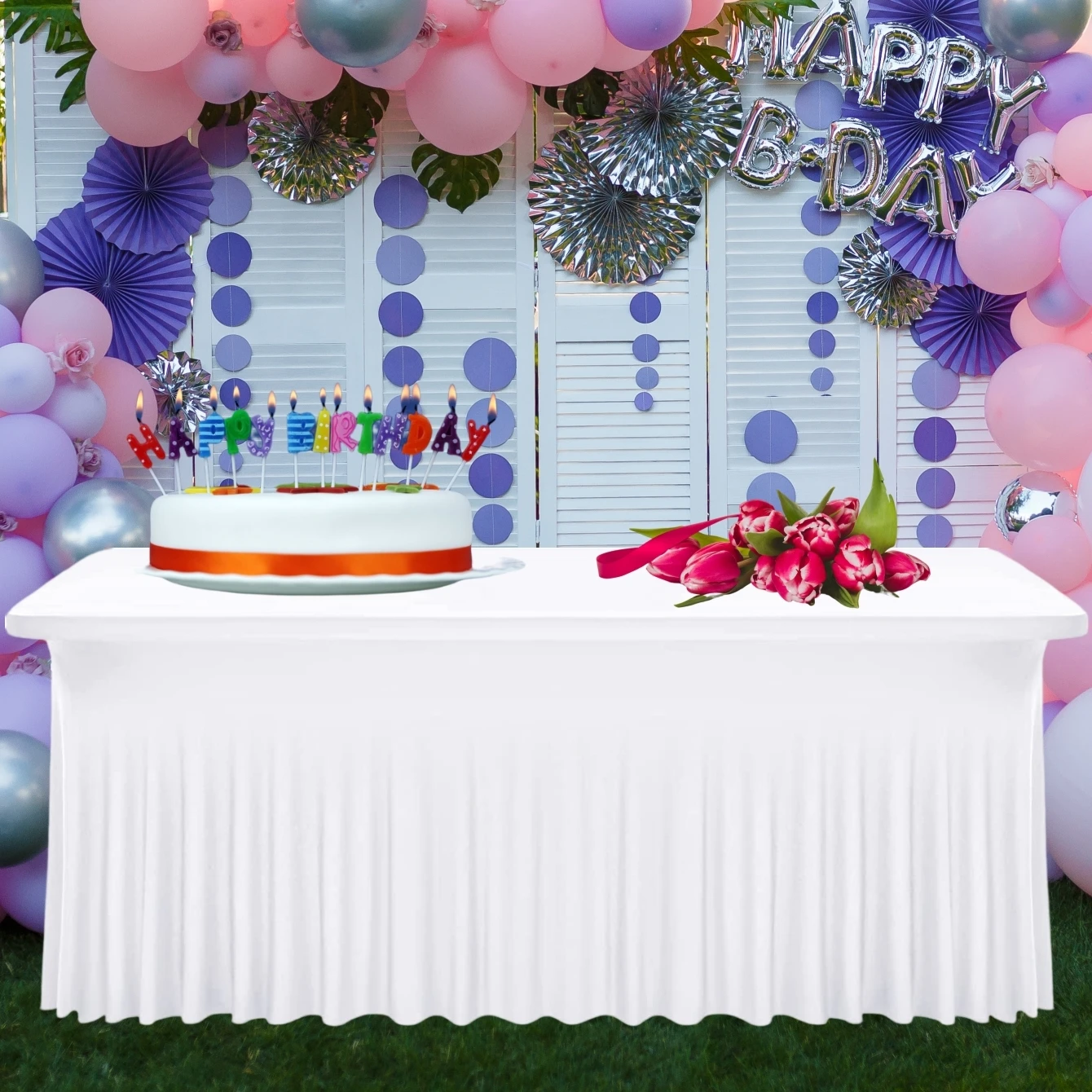 1pc 6ft ספנדקס שולחן חצאית שולחן לבן מתיחה, עיצוב אחד-חלקים עמיד בפני קמטים מתקין בשניות, perfe