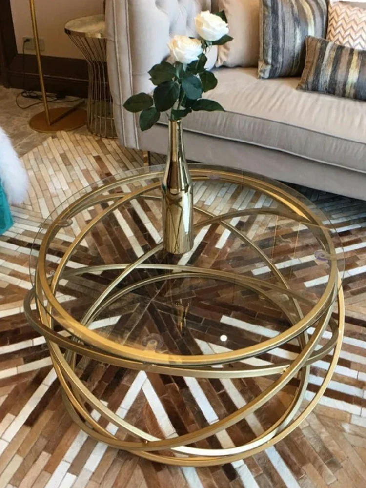 Simple Modern Tempered Glass Coffee Table Creative round Iron Table Personalized Art Small Living Room Sofa Fashion Nordic