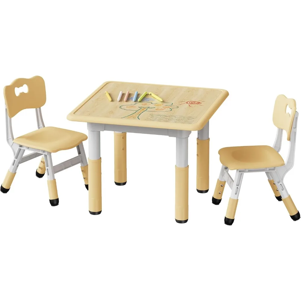 

Kids Table and 2 Chairs Set, Height Adjustable Toddler Desk and Chair Set, Graffiti Desktop, Classroom/Daycare/Home