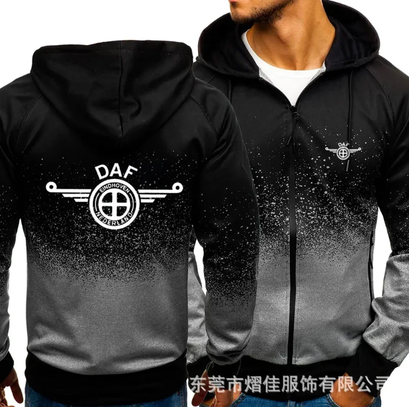 

NEW 2023 for DAF Car Logo Print Casual HipHop Harajuku Gradient color Hooded Mens Fleece Sweatshirts zipper Jacket