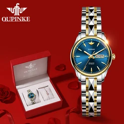 OUPINKE 3170 Dual Calendar Mechanical Watch For Women Top Brand Deep Waterproof Dress Wristwatch Luxury Stainless Steel Watches