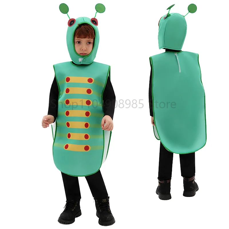 

Unisex Boy Green Caterpillar Halloween Fancy Dress Up Girl Carnival Children's Day Bug Performance Costume