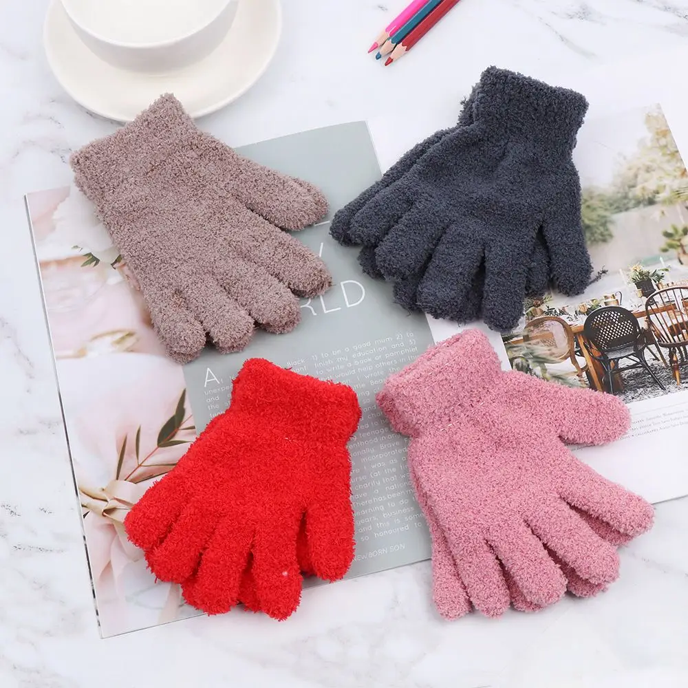 Boys Girls Hot Sale  Soft Warm Cartoon Candy Color  Gloves Coral  Mittens Full Fingers