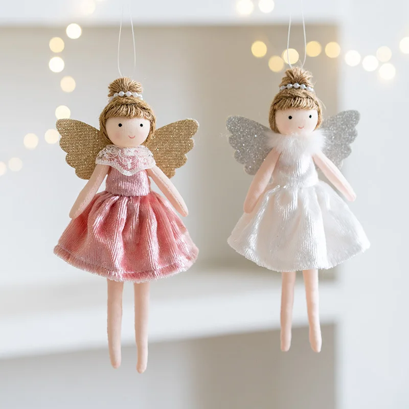 

2Pcs New Year Gift Pink Cute Christmas Angel Doll Xmas Tree Hanging Ornament Noel Christmas Decor for Home Natal Navidad Decor