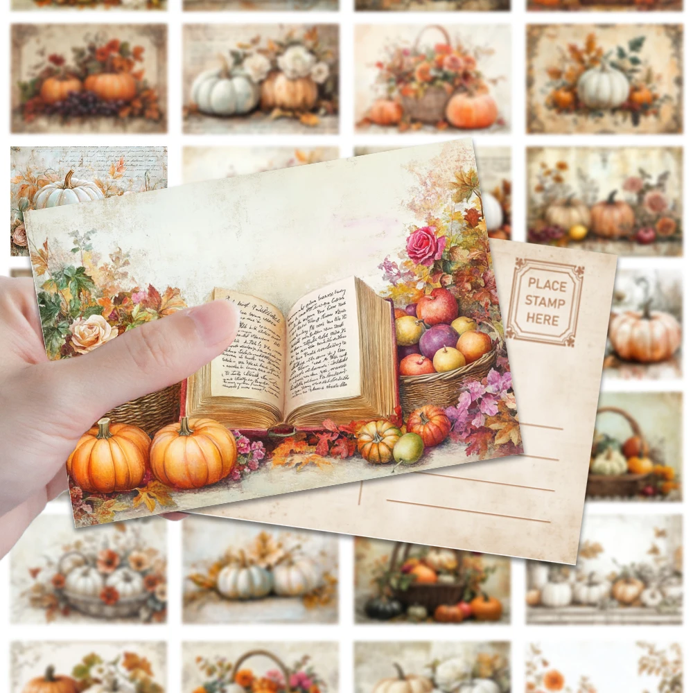 32 Stück Vintage Herbst Kürbis Postkarten, Ernte Thema Grußkarten, Wandaufkleber, Schlafzimmer Dekor, Retro Postkartenserie. – Detail 2
