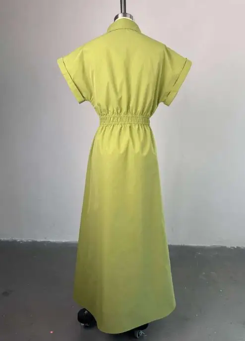 2025 여름 신상 여성 의류 패션 라펠 반팔 싱글 버튼 허리 조절 슬릿 셔츠 원피스