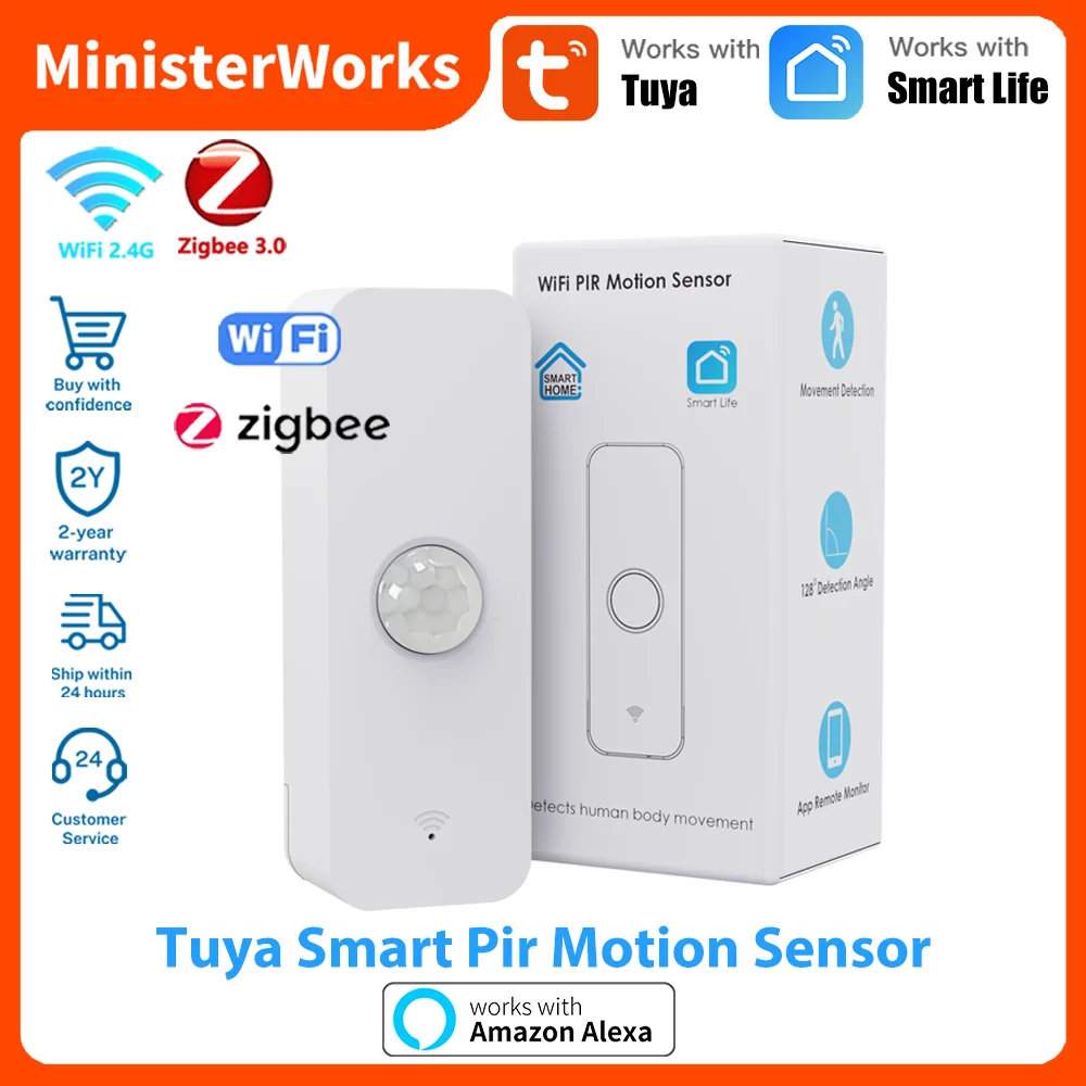 

Tuya Zigbee WiFi Smart Pir Motion Sensor Movement Human Body Detector Security Alarm Sensor Works With Google Home Alexa
