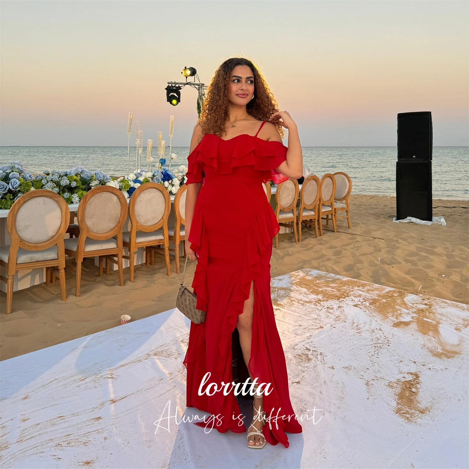 Loretta Maßgeschneiderte Abendkleider, Party, lange Kleider, Abschlussballkleid, rot, Kleid für besondere Anlässe, Chiffon-Cocktailkleider فسات Cosa •Мة