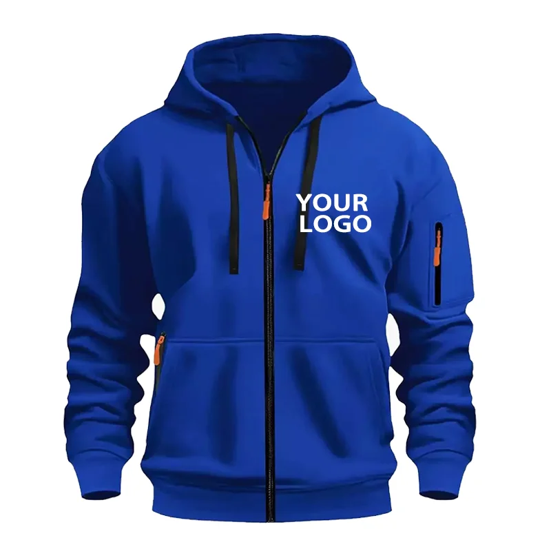DIY Custom Logo Heren Casual Sport Hoodie Full-Zip Pocket Sweatshirt Mode Arm Pocket Outdoor Lange Mouwen Pullover Hoodie - afbeelding 1