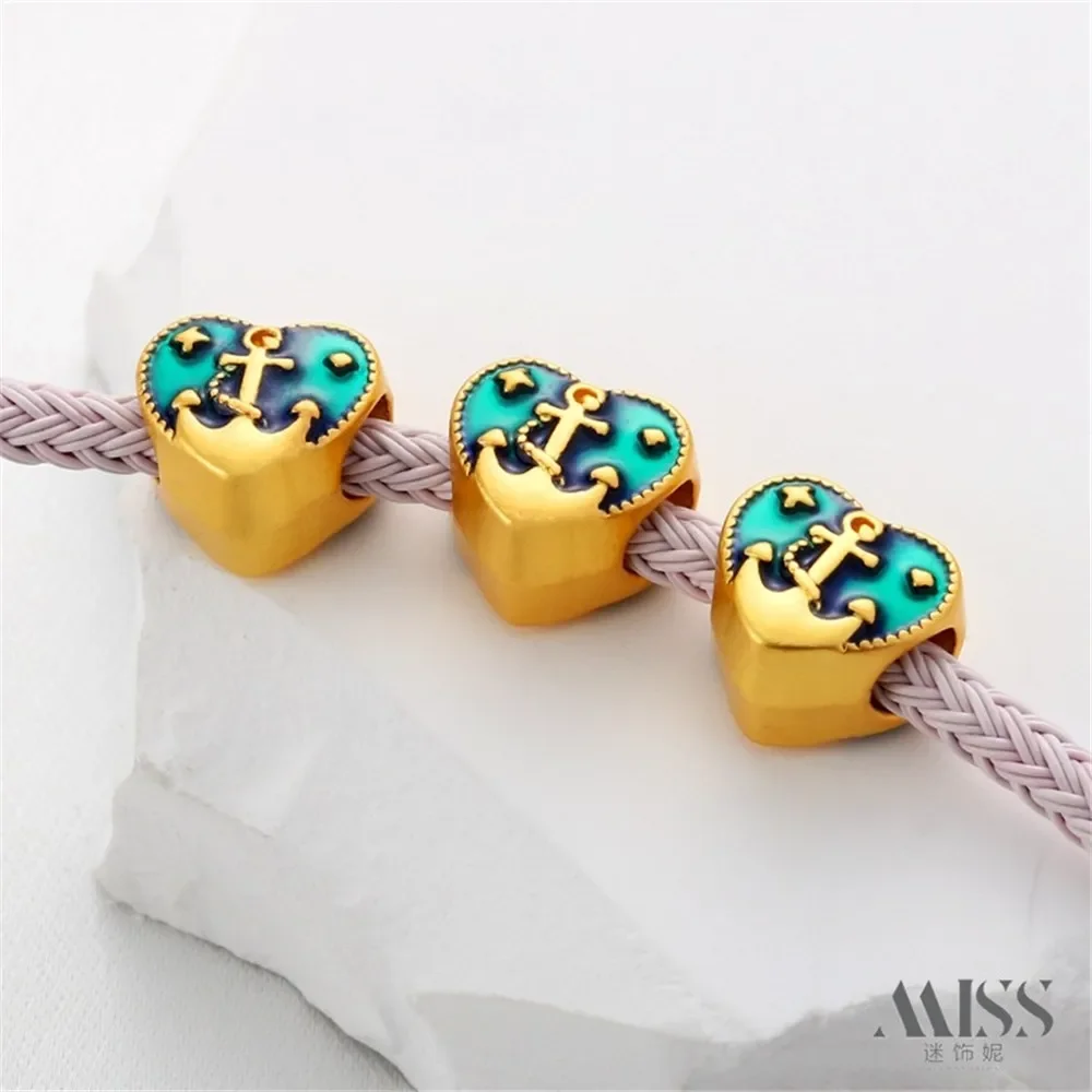 

Sand Gold-plated Color Matte Gold Love Anchor Large Hole Bead-separated with Bead DIY Bracelet Necklace Jewelry Accessories