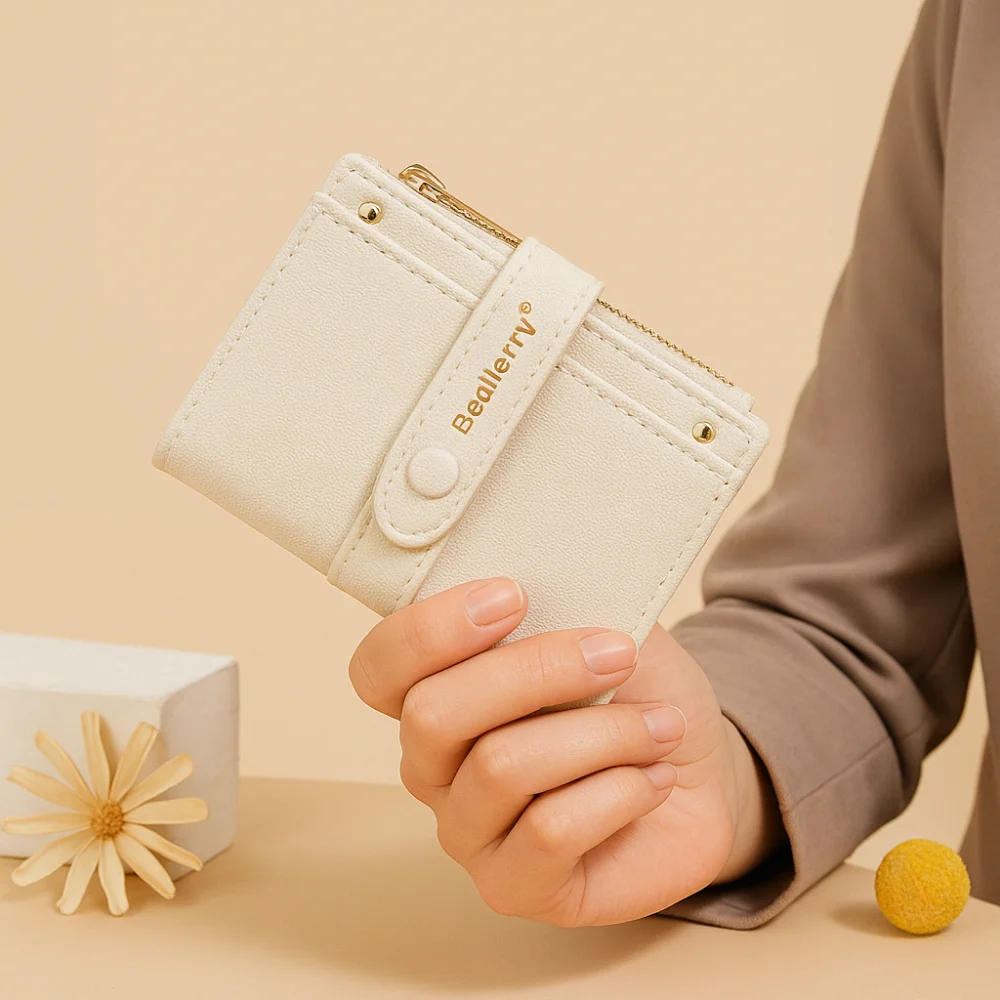 

Elegant Women Short Wallet Large Capacity Zipper Closure Brand Female Purses Pu Leather Compact Bank/ID/Credit Card Bag Outdoor