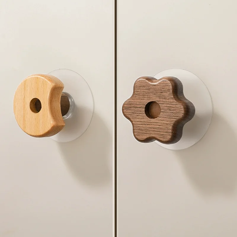 Kids Cartoon Solid Wood Pull Handles, Modern Minimalist Drawer Wardrobe Shoe Cabinet Grips, Creative Multi-Use Hooks