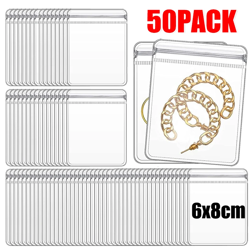 50 pezzi addensare sacchetti sigillanti per gioielli in PVC organizzatore trasparente Anti-ossidazione orecchino anello ciondolo collana braccialetto custodia