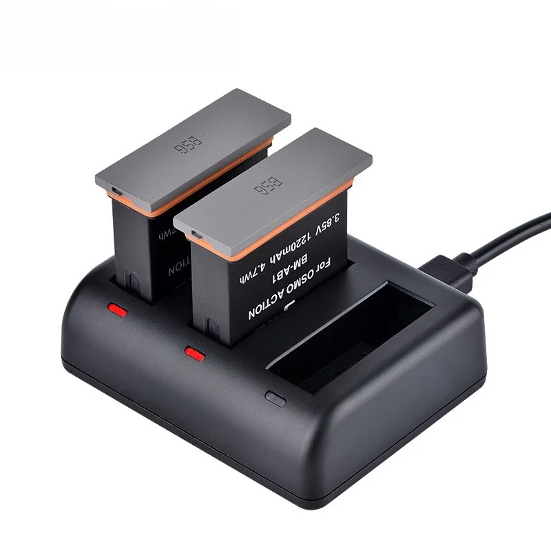 5 قطعة بطارية وسعة 1220 مللي أمبير في الساعة AB1 ومجموعة شاحن لـ DJI OSMO Action 1 قاعدة شحن سريعة مزدوجة الفتحة مع مؤشرات LED