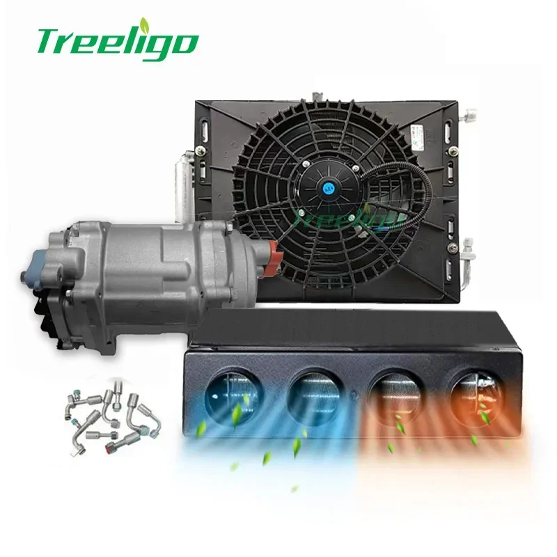 Universal cooling 12v under dash air conditioner electric compressor electrical air conditioning kit 4 hose