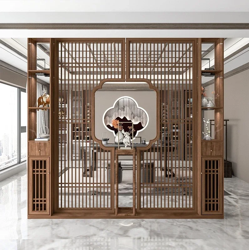 New Chinese-style entrance cabinet  screen Partition cabinet Entry grille Tea room Decorative cabinet Villa living roo