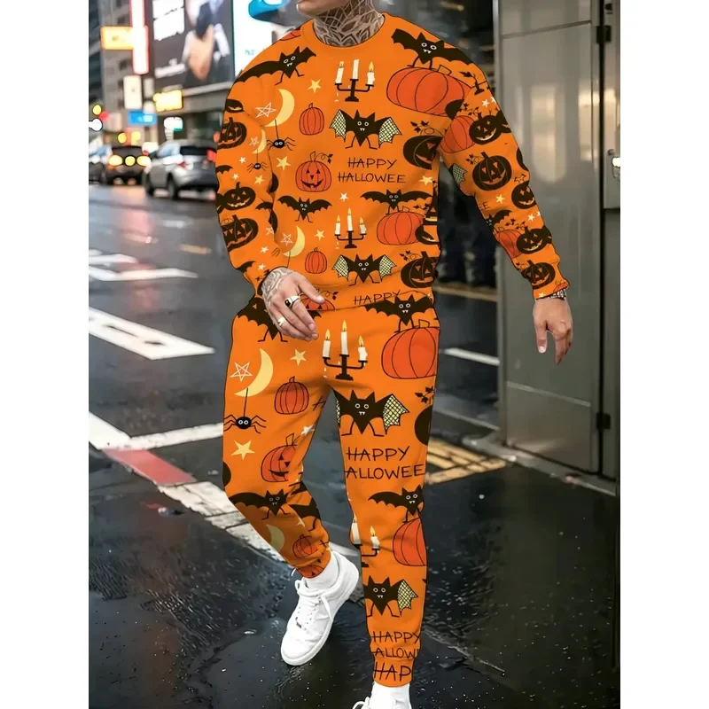 Men Round Neck Sweater 3D Pumpkin Pattern Printed Autumn Winter Street Fashion Casual Versatile Comfortable New Style Top