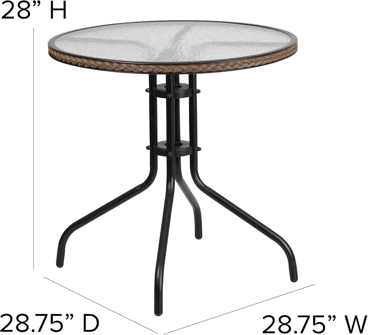 Lila-redonda tabela do metal do vidro, tabela do metal com afiação marrom escura do Rattan, 4 tamborete, 28"