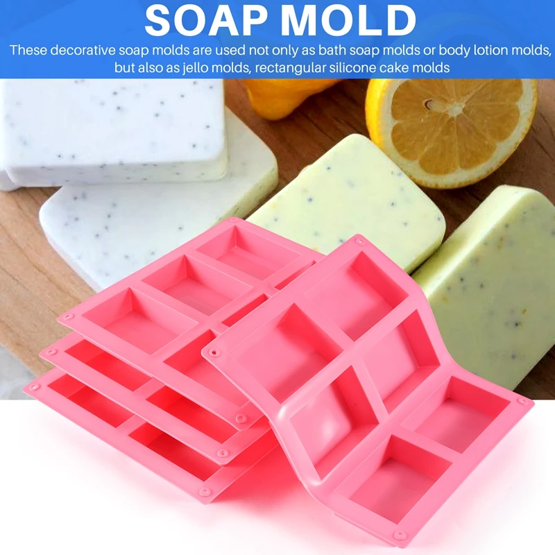 4 Pack Silicone Soap Molds - 6 Cavity Rectangle DIY Soap Molds For Cake, Cupcake, Muffin, Coffee Cake, Pudding And Soap