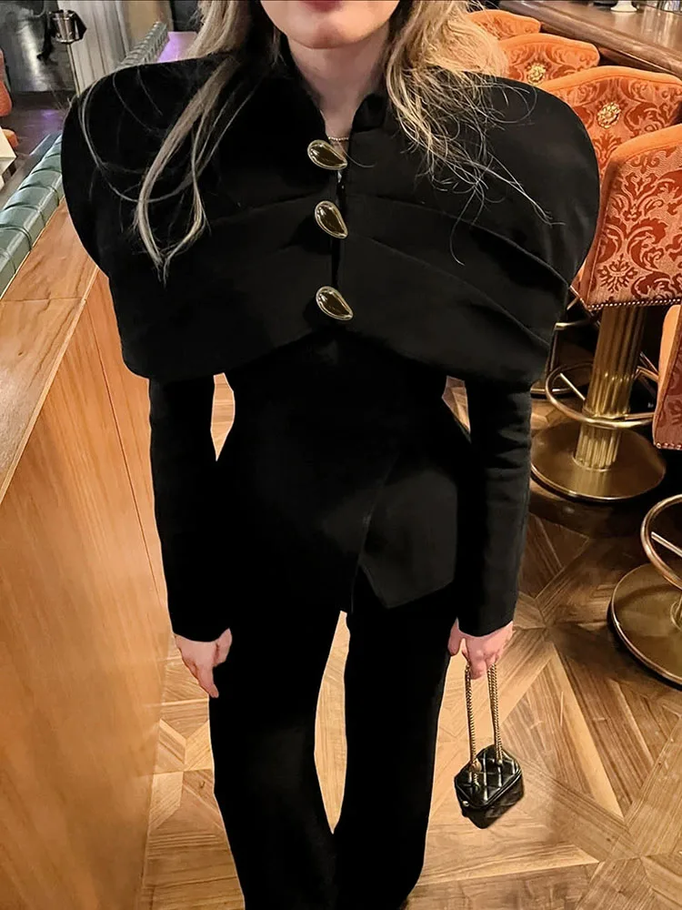 معاطف خارجية غير رسمية بأكمام طويلة للمكتب أنيقة بياقة واقفة معاطف فاخرة متينة للنساء تصميم أزرار للتنقل سترات ضيقة #4