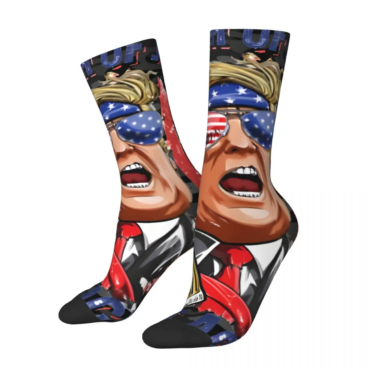 Funny Crazy compression Fun Sock for Men Hip Hop Vintage T-Trump Happy Seamless Pattern Printed Boys Crew Sock Novelty Gift