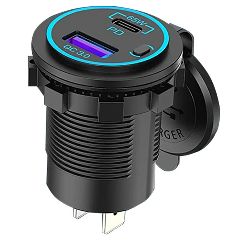 65W PD 12V USB Outlet for Laptop USB C Car Charger Socket Multi Port Outlet Waterproof Adapter for Car Boat Truck