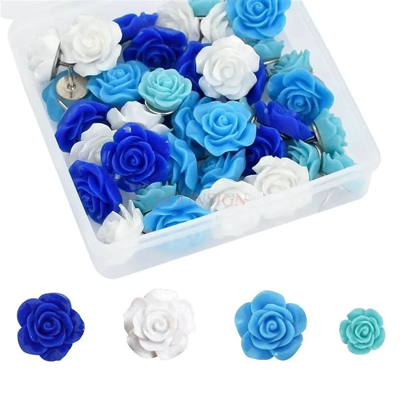 40pcs Colorful resin three-dimensional rose petals cute push pin I-nail wall decoration cork fixed push pin