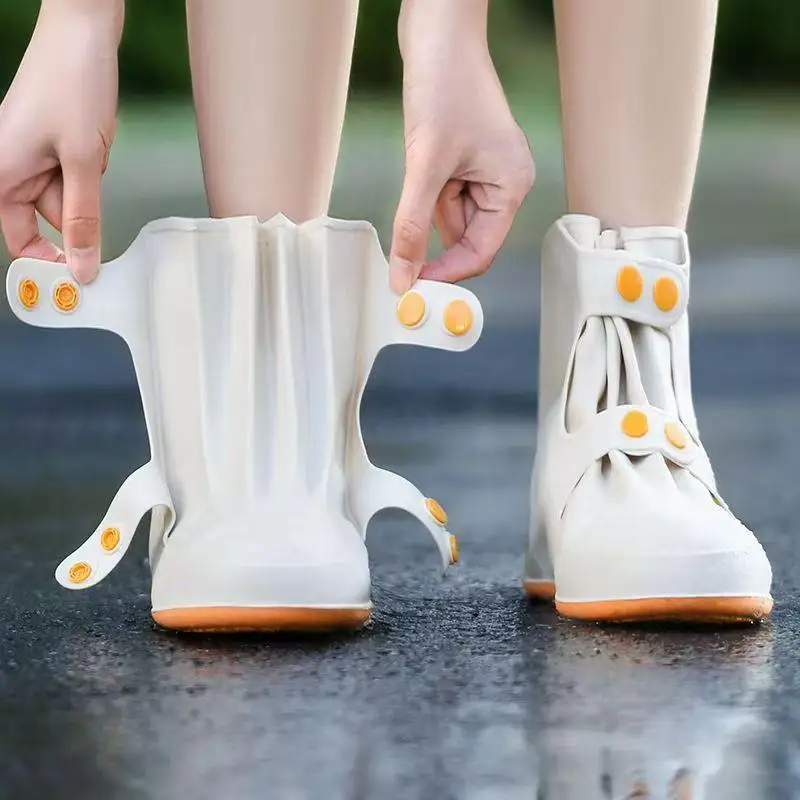 厚みのある防水滑り止めシリコンレインブーツカバー-携帯用女性用スタイル-雨の日用-学生向け-耐摩耗性
