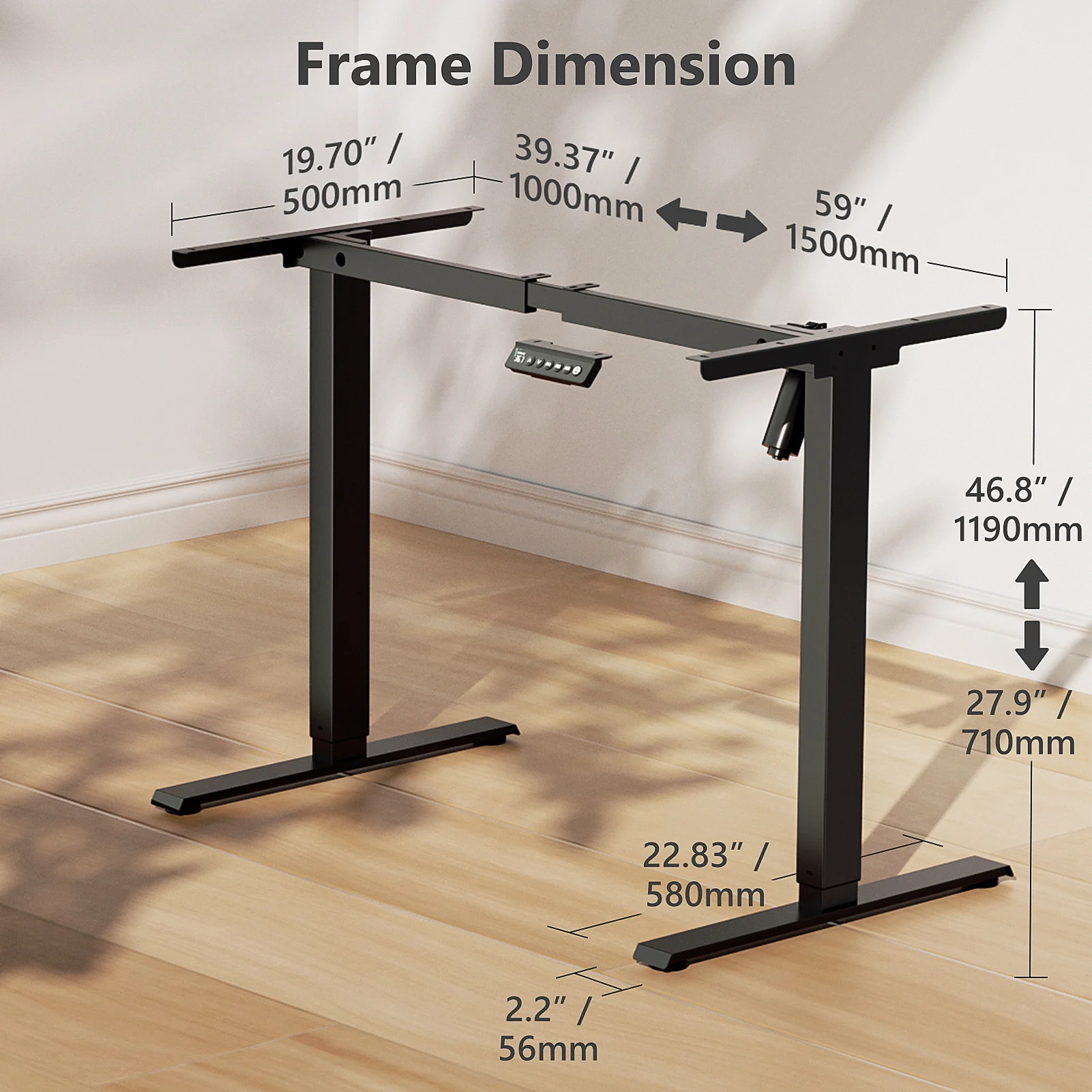 إطار مكتب قائم كهربائي من VVENACE، قاعدة مكتب قابلة للتعديل بمحرك واحد