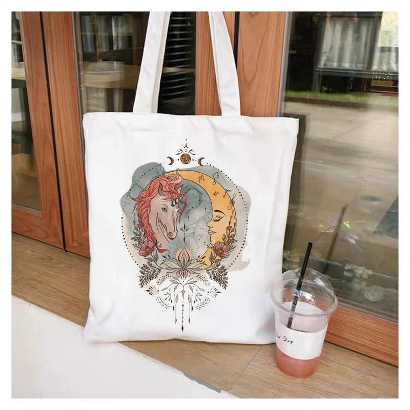 Fashion Art Print Shopping Bag White Hemp Bag Shopping Shopper Handbag Shopping Bag Fashion Shopping Convenient and Reusable