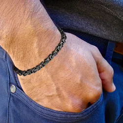 Vnox Mens Byzantine Bracelets, Antique Stainless Steel Link Chain Wristband, Vintage Retro Simple Male Jewelry Christmas Gift