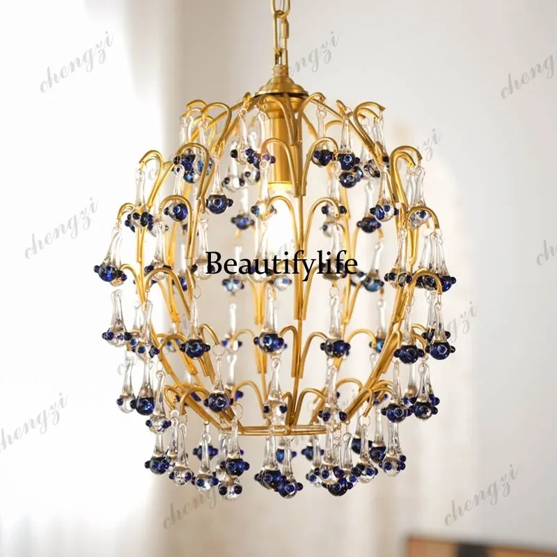 Z138 Glass retro small chandelier, home restaurant bar, bedroom bedside single-head cloakroom lamp