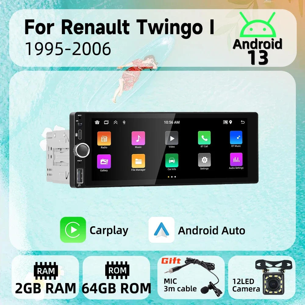 

For Renault Twingo I 1995-2006 1 Din Android Car Radio Carplay Android Auto 6.86" Screen Stereo Multimedia Head Unit Autoradio